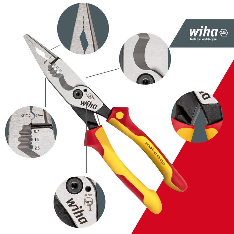 Wiha Multifunctional Pliers for Electricians 8-in-1 I Crimping  Stripping  Cutting  Gripping  Deburring  Bending  Screwing  Cutting Screws (45705) - Image 2